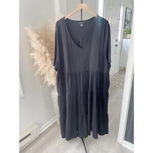 Evans Black Midi Dress Plus Size 26 28 Tiered Peasant